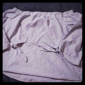 Blue and white off shoulder top